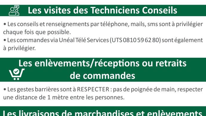 La coopérative Unéal a informé l’ensemble de ses agriculteurs des précautions à prendre contre le Covid-19, via des affiches dans les silos, des SMS, des mails et des courriers.