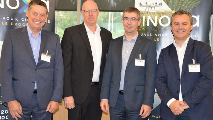 De gauche à droite : Alain Fremy, DGA Inoxa, Jean-François Gaffet, vice-président, Bertrand Hernu, président, et Emmanuel Fremy, directeur général.