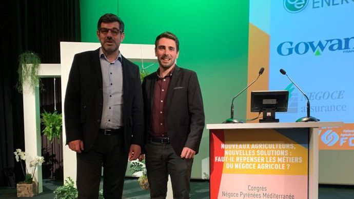 Jean-Claude Magne (à g.), président du comité régional Négoce Pyrénées Méditerranée, et Clément Albouy, le délégué général, lors de leur congrès du 15 mars. © H. LAURANDEL