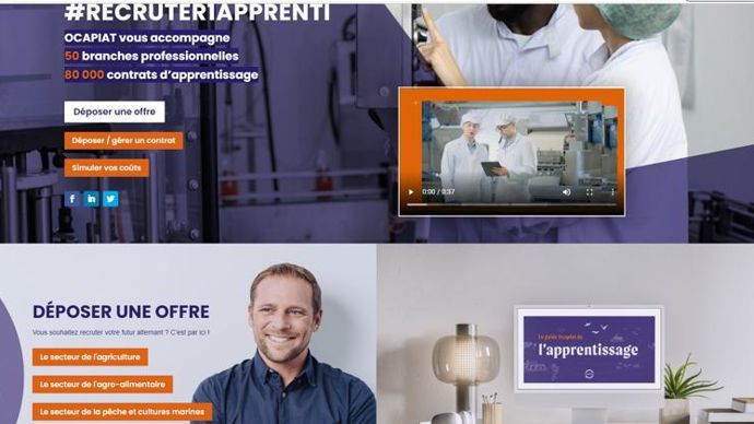 La landing page d’Ocapiat créée dans le cadre de sa campagne de communication sur l’apprentissage.