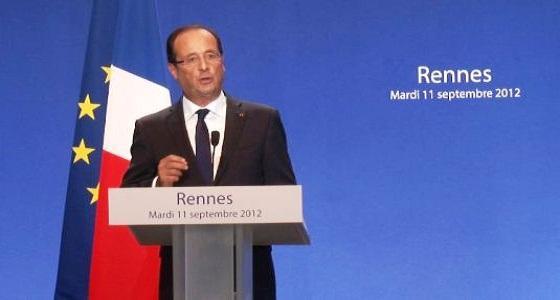 François Hollande au Space, prononçant son discours au terme de sa visite de 3 heures. 