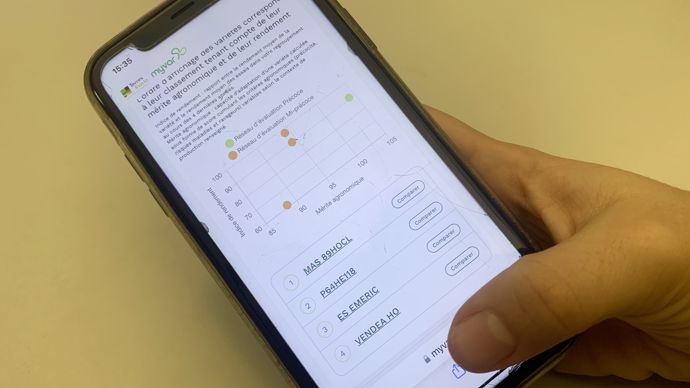 En fin d’utilisation, l’outil propose une liste de variétés dans l'ordre de performance en fonction des conditions de production, ainsi qu'un tableau récapitulatif et un graphique pour croiser les informations relatives aux indices agronomiques et de rendement.