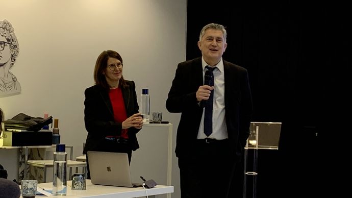 Emmanuelle Pabolleta, directrice générale de Phytéis, et Bruno Baranne, président, à l'occasion de la conférence de presse de l'organisation, le 23 février, à Paris.