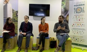 Le Collectif Nourrir veut stimuler l'emploi agricole pour atteindre les objectifs de souveraineté alimentaire. De gauche à droite : Clotilde Bato et Mathieu Courgeau (coprésidents du Collectif Nourrir), Cyrielle Denhartigh (représentante du Réseau Action Climat) et Florent Sebban (administrateur de l'Amap Île-de-France). Le Collectif Nourrir veut stimuler l'emploi agricole pour atteindre les objectifs de souveraineté alimentaire. De gauche à droite : Clotilde Bato et Mathieu Courgeau (coprésidents du Collectif Nourrir), Cyrielle Denhartigh (représentante du Réseau Action Climat) et Florent Sebban (administrateur de l'Amap Île-de-France).