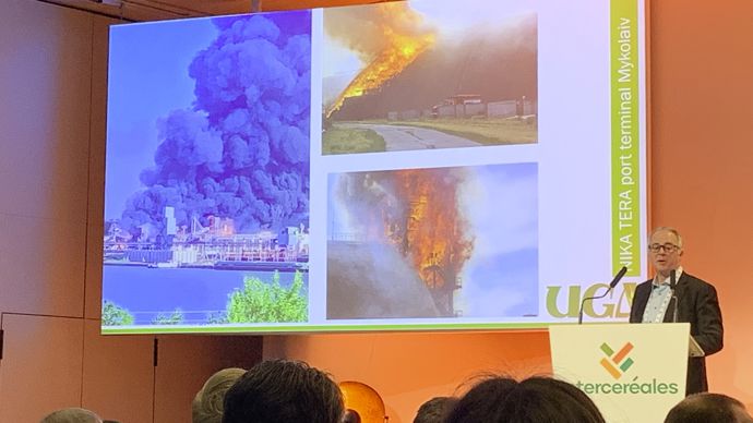 "Sur les 66 Mt de capacités de stockage que comptait l'Ukraine avant la guerre, 6,5 Mt ont été détruites et 2,9 Mt endommagées", a indiqué Jean-François Lépy, directeur de Soufflet négoce by InVivo, lors de la 14e matinée export organisée par Intercéréales à Paris, mercredi 15 mars.