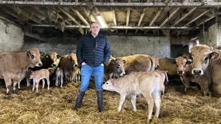 Franck Teilhard, au milieu des ses animaux, apprécie la facilité de vêlage des vaches et la vivacité de leurs veaux, légers à la naissance. Franck Teilhard, au milieu des ses animaux, apprécie la facilité de vêlage des vaches et la vivacité de leurs veaux, légers à la naissance.