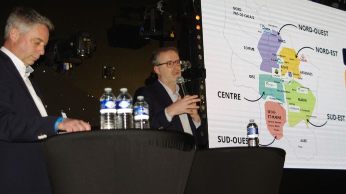 « Le groupe s’est déjà mis en route pour atteindre les objectifs fixés à horizon 2027 avec un rythme soutenu », précise Stéphane Michel, DG de Cérèsia (à dr.), aux côtés du président, Antoine Hacard, mardi 18 avril à Reims.