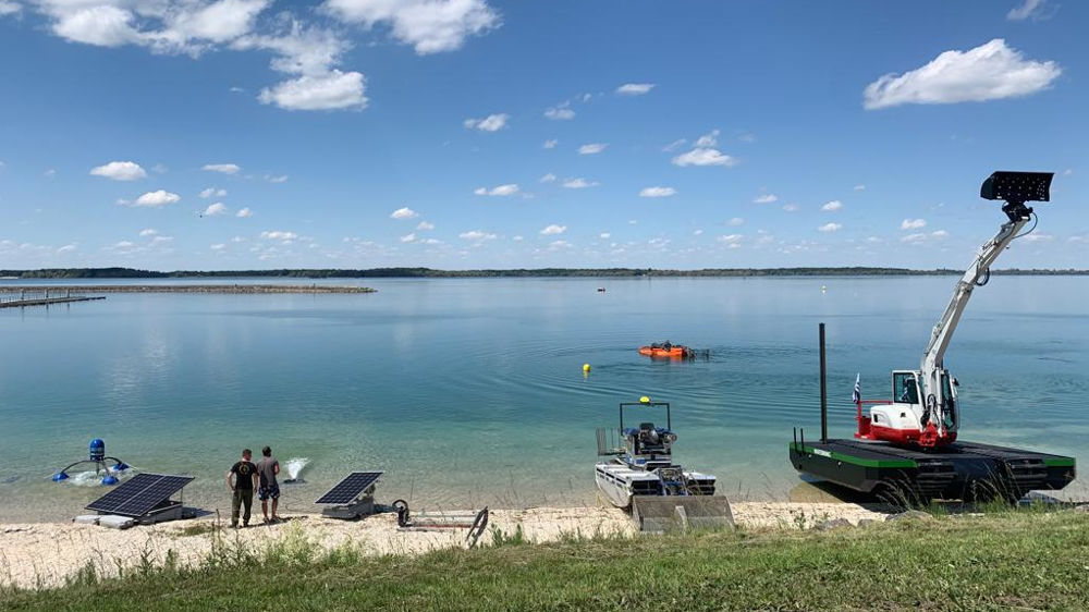 Vue du site de démonstration au bord du lac d'Orient, dans l'Aube.
