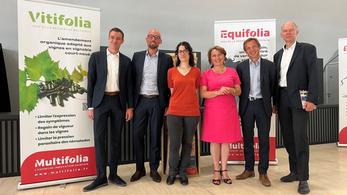 De gauche à droite : Nicolas Gauthier (Multifolia), Nicolas Attenot (Biolie), Lise Negrel (Multifolia), Pascale Gombault (Multifolia), Mickaël Routier (MG2Mix), Philippe Charmont (Business Sud Champagne).