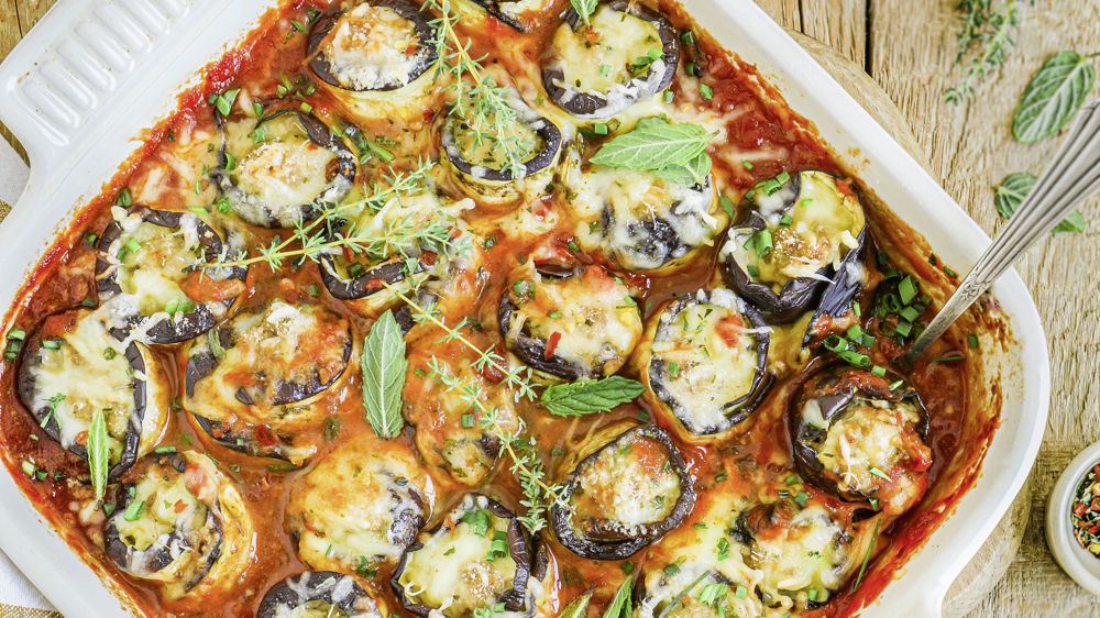 Roulés d’aubergines de veau bio.