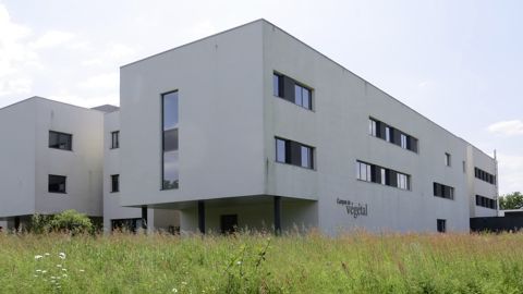 Le bâtiment récent « Campus du végétal », à Beaucouzé (49), n’est pas consacré à l’enseignement mais accueille les chercheurs et enseignants-chercheurs des équipes pionnières de Végépolys Valley. Il a été construit au milieu d’une zone verte labellisée récemment EcoJardin.