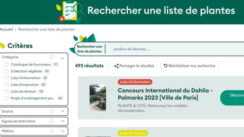 Extrait de la page de recherche de Floriscope concernant les listes de plantes. Extrait de la page de recherche de Floriscope concernant les listes de plantes.