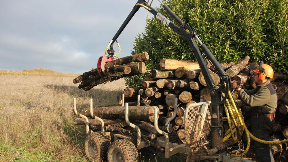 Le grappin peut aller chercher des troncs de 200 kg à une distance de 3 m.