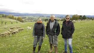 « Nous misons avant tout sur les brebis, même si elles demandent plus de travail que les vaches », notent Adeline, Dominique et Monique Pauc, de gauche à droite.