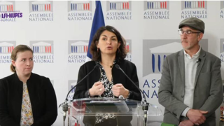 Aurélie Trouvé, entourée de Mathilde Hignet et de Loic Prud'homme, a présenté les propositions de La Franca insoumise contre la loi d'orientation agricole. Aurélie Trouvé, entourée de Mathilde Hignet et de Loic Prud'homme, a présenté les propositions de La Franca insoumise contre la loi d'orientation agricole.