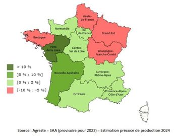 Evolution des surfaces de maïs fourrage pour la récolte 2024 par rapport à 2023