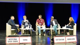 De gauche à droite : François Purseigle, sociologue, Marc Fesneau, ministre de l'Agriculture, Jean-Baptiste Gibert, secrétaire générale de JA Occitanie, et Jonathan Ahovi, pédopsychiatre, et Elisabeth Hersand, animatrice de la table-ronde.