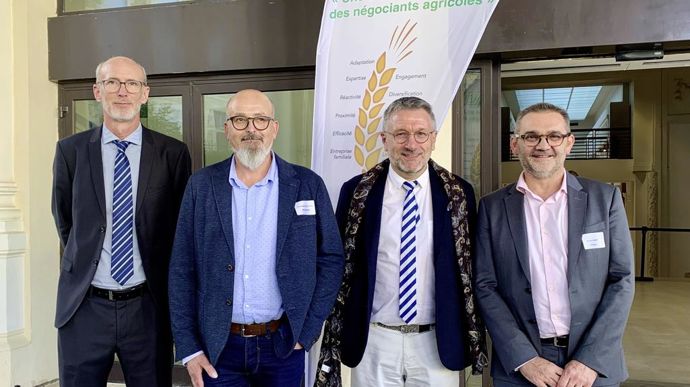 De gauche à droite : Simon Aimar, directeur du Naca, Christophe Prouteau et François Renaud, coprésidents du Naca, et Vincent Mandin, président du Sinaa, étaient réunis, jeudi 12 septembre, à Biarritz (Pyrénées-Atlantiques), pour fêter les 40 ans du Naca.