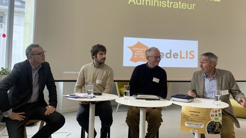 De gauche à droite : Frédéric Milgrom, président du cabinet B2C Advisors, Alban Le Mao, responsable filières bio à la Cavac, Jean-Yves Guyon, représentant de l'association CLCV,
et François Lacome, administrateur
de FedeLis.