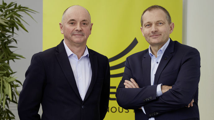 Dany Rochefort (à dr.) et Frédéric Conq (à g.) ont été élus respectivement président et vice-président d'Eureden, vendredi 13 décembre, à l'issue de l'assemblée générale de la coopérative, qui s'est tenue à Lorient (Morbihan).