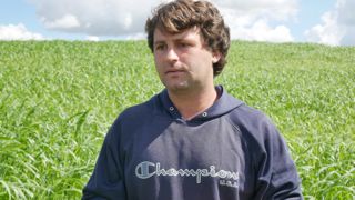 Benoît Serin devant une parcelle où il a implanté un couvert de trèfle d'Alexandrie et de sorgho : « Les couverts d'été en bio sont faisables, en arrosant, mais pas toujours ! »