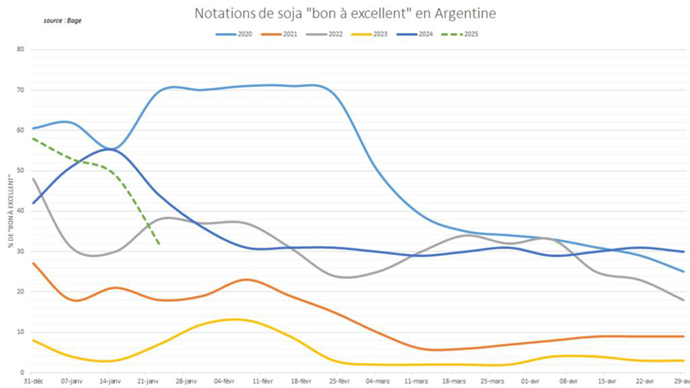 Les notations de soja ont rapidement décliné en Argentine.