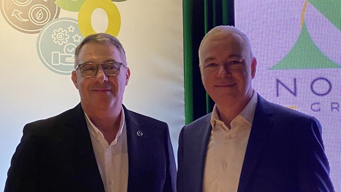 David Saelens, président, et Damien François, directeur général, mardi 21 janvier à Amiens (Somme), lors de l'assemblée générale du groupe Noriap.