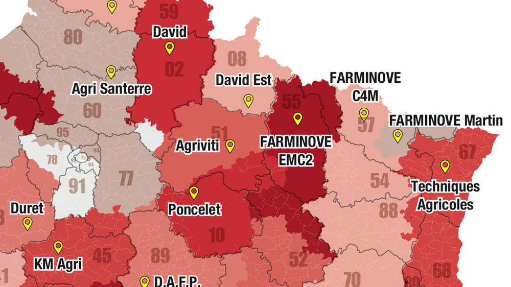 Le réseau Case IH sur le quart nord-est de la France.
