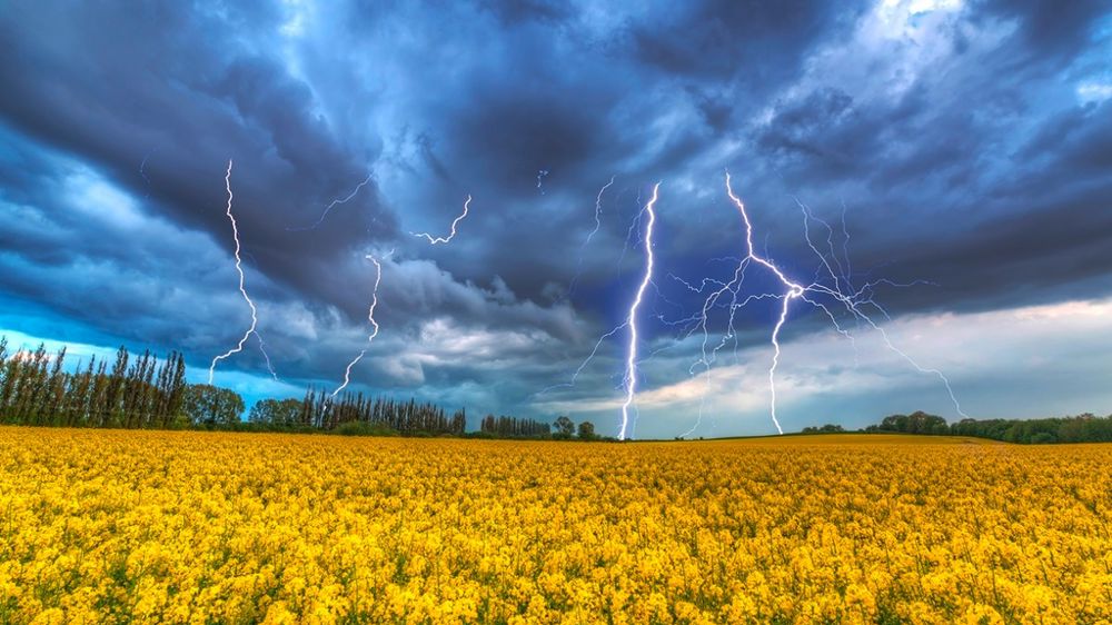 Orage avec champs de colza