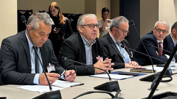 Alain Carré, Patrick Bénézit, Jean-François Guihard, Franck Laborde et Jean-Michel Schaeffer ont mis en avant les impacts de l'accord UE/Mercosur sur leurs filières devant les députés, le 4 juin, à l'Assemblée nationale.