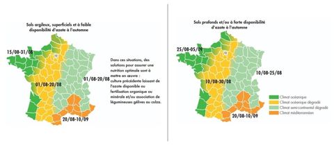 Plages des dates de semis conseillées pour le colza. Plages des dates de semis conseillées pour le colza.