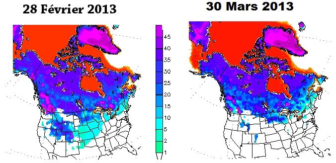 Au Canada, la surface couverte par la neige est encore importante.