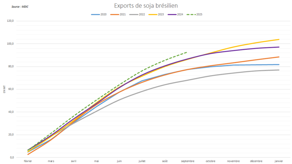 Les exportations brésiliennes de soja atteignent des niveaux record.