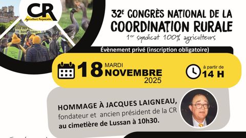 La Coordination rurale tient son congrès électif les 18 et 19 novembre à Auch, dans le Gers.