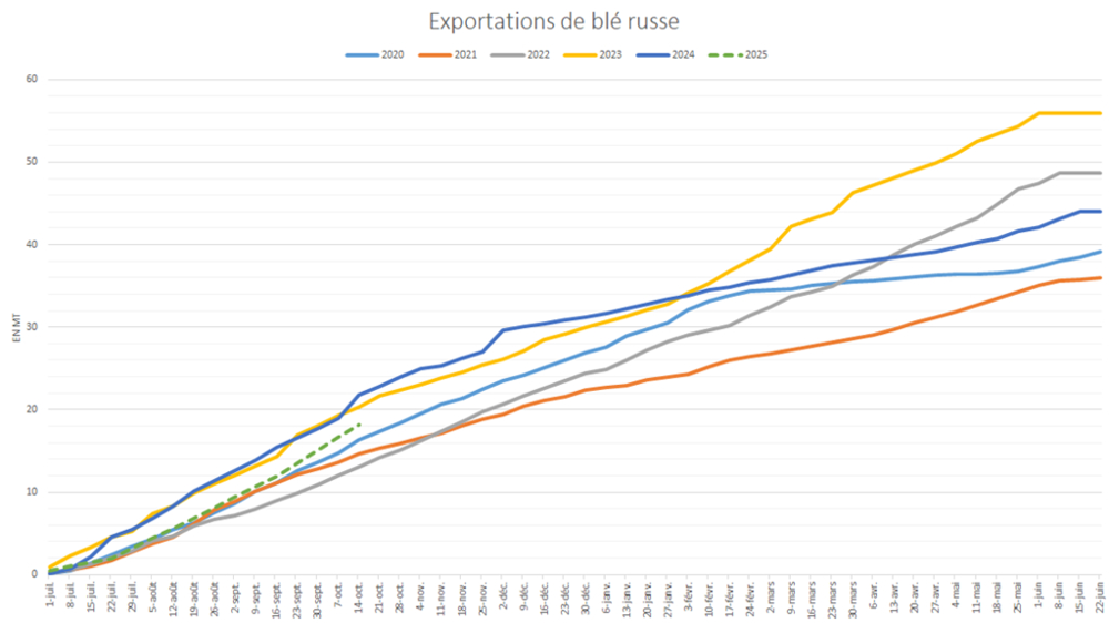 Les exportations russes de blé sont peu dynamiques sur ce début de campagne de commercialisation