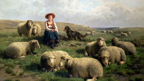Bergère avec des moutons, par Cornelis van Leemputten et Theodore Gerard.
