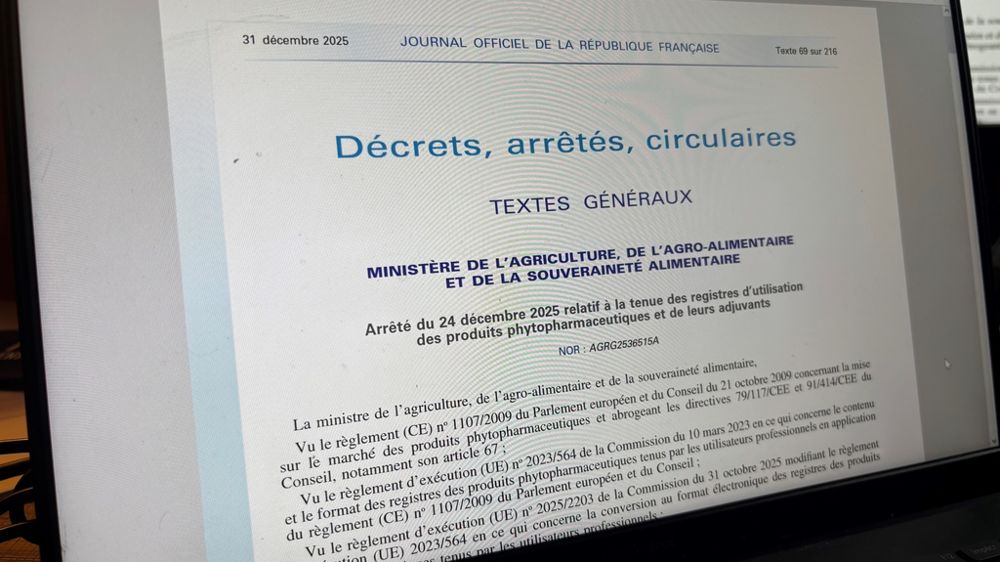 L'arrêté relatif à la tenue des registres phytosanitaires a été signé le 24 décembre et publié au "Journal officiel" le 31 décembre.