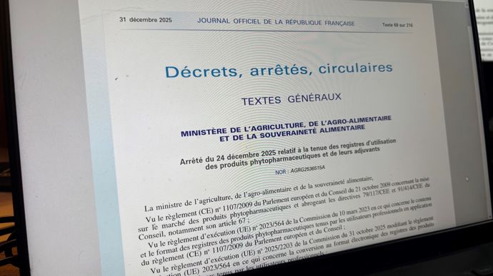 L'arrêté relatif à la tenue des registres phytosanitaires a été signé le 24 décembre et publié au "Journal officiel" le 31 décembre.