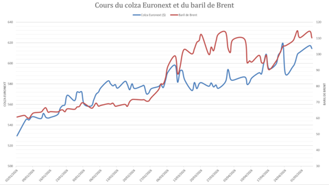 Le colza reste suiveur de la tendance du pétrole.