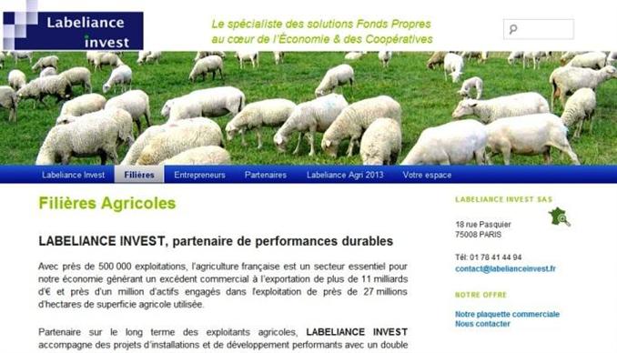 Page d'accueil du site de Labéliance Agri 2013.