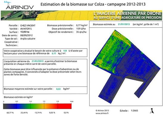 Voici une carte qui reflete la présence de biomasse sur le colza, d'une parcelle lambda.