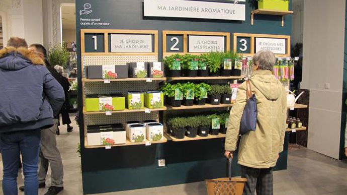 ©P.Fayolle Do it yourself, faites le vous-mêmes, c'est aussi une tendance forte du moment. Dans le magasin de centre-ville de Toulouse, le néophyte dispose d'un rayon « prêt à » qui lui donne accès à de l'inspiration, de la pédagogie et du prêt à poser avec un choix de plantes et de cache-pots. 
