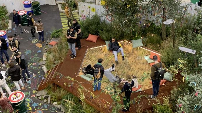 Le jardin éphémère L’IM.PAS.SI.SAGE d'Antoine de Lavalette sur le thème imposé de la « Biodiver’cité : Comment habiter la ville de demain ? ».